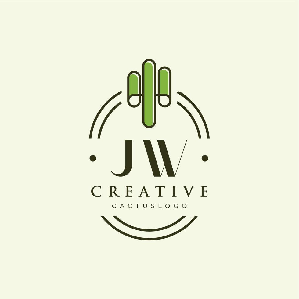 jw letra inicial vector de logotipo de cactus verde