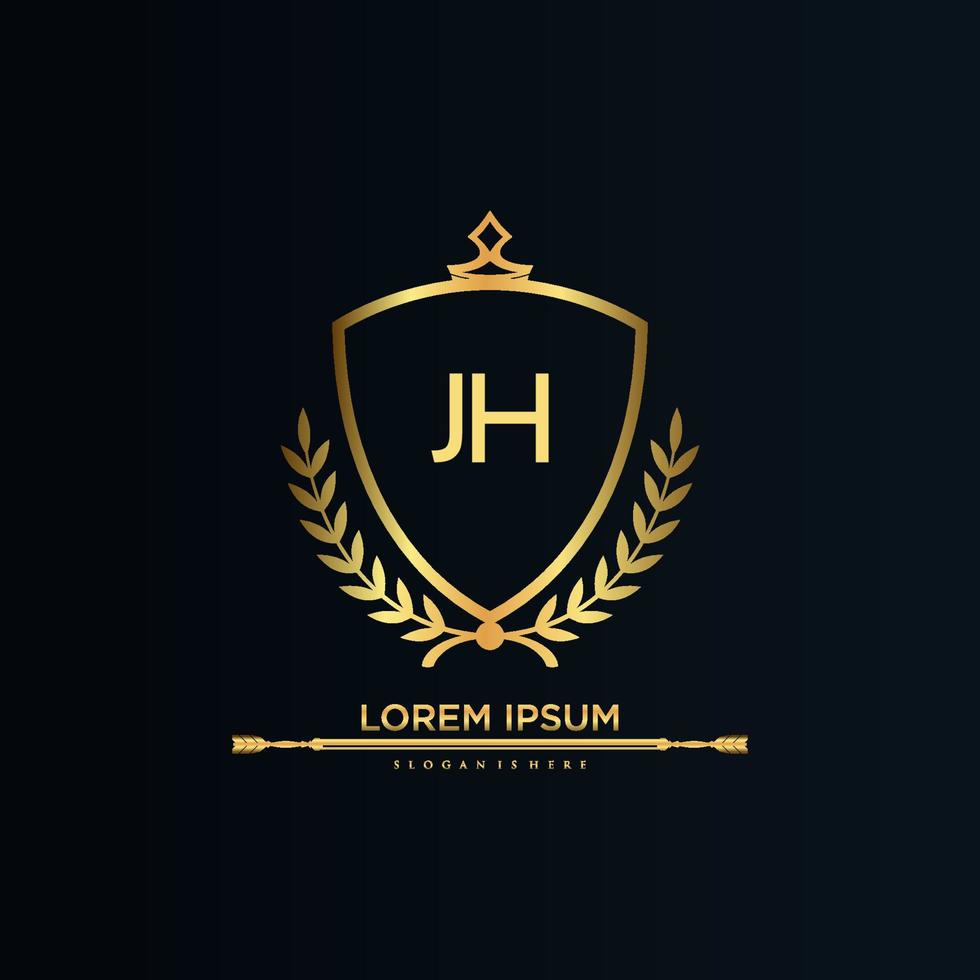 JH Letter Initial with Royal Template.elegant with crown logo vector, Creative Lettering Logo Vector Illustration.