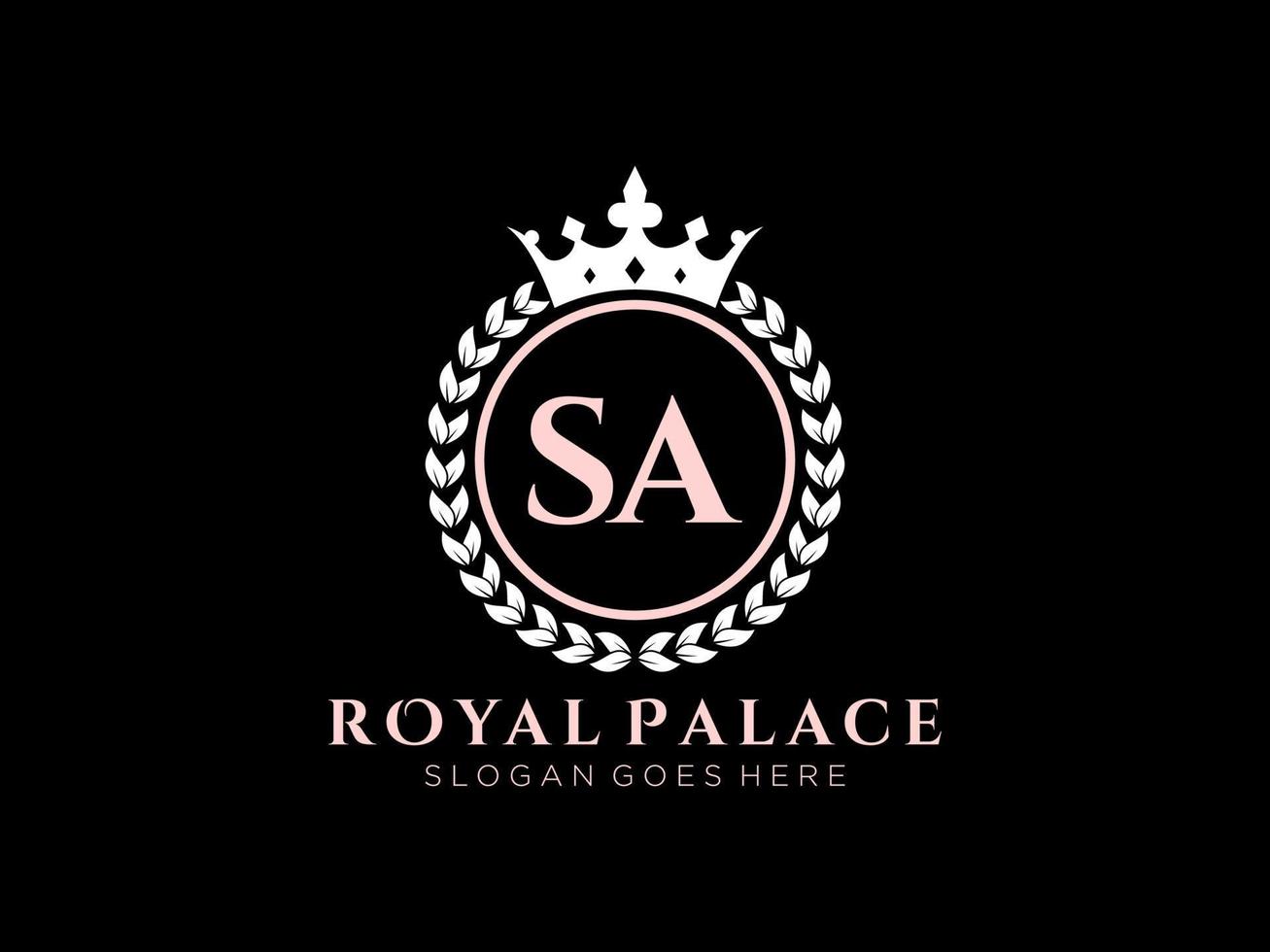 Letter SA Antique royal luxury victorian logo with ornamental frame. vector