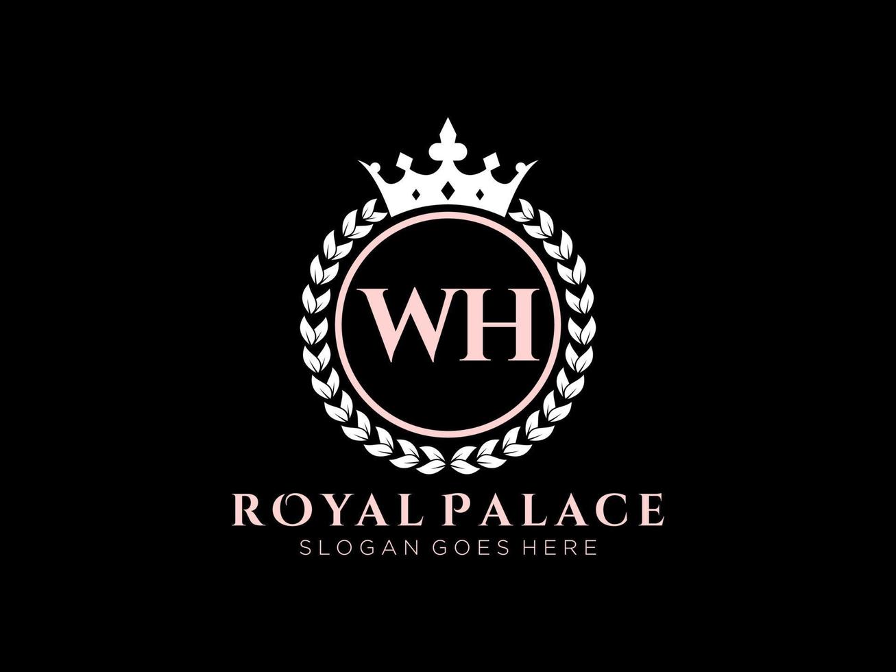Letter WH Antique royal luxury victorian logo with ornamental frame. vector