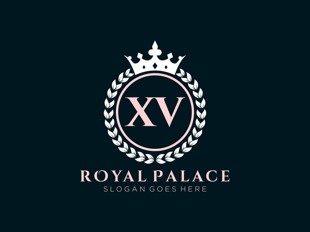 Letter XV Antique royal luxury victorian logo with ornamental frame. vector