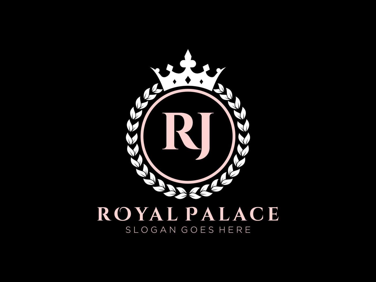 Letter RJ Antique royal luxury victorian logo with ornamental frame. vector