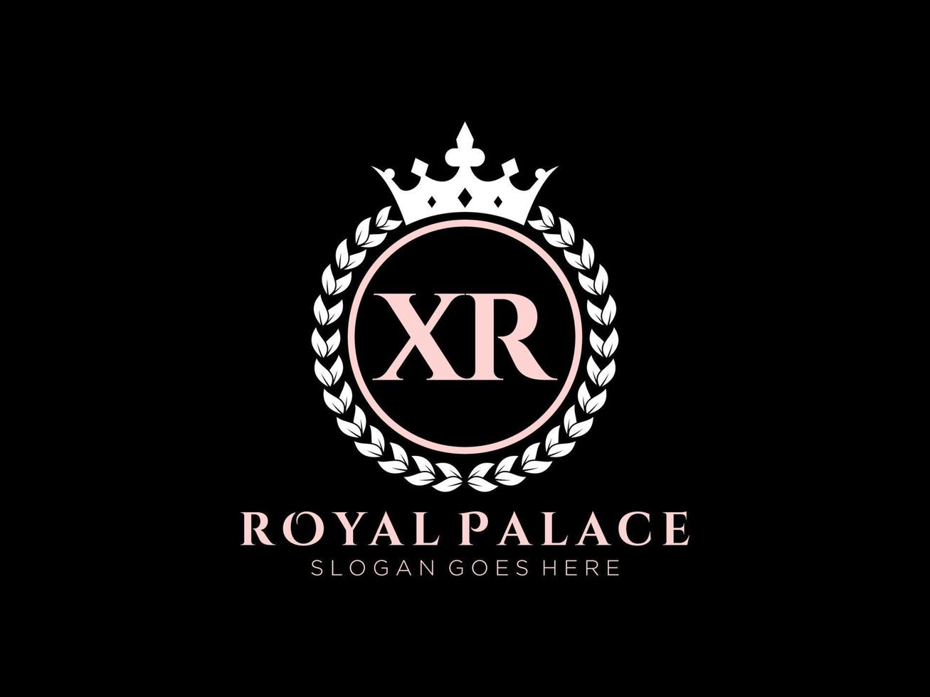 Letter XR Antique royal luxury victorian logo with ornamental frame. vector