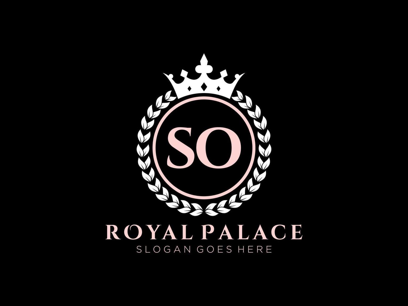 Letter SO Antique royal luxury victorian logo with ornamental frame. vector