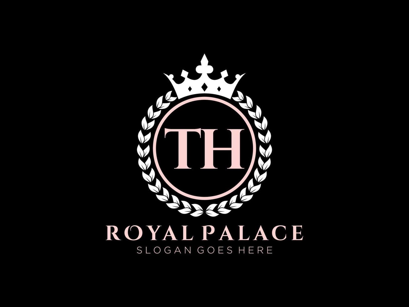 Letter TH Antique royal luxury victorian logo with ornamental frame. vector