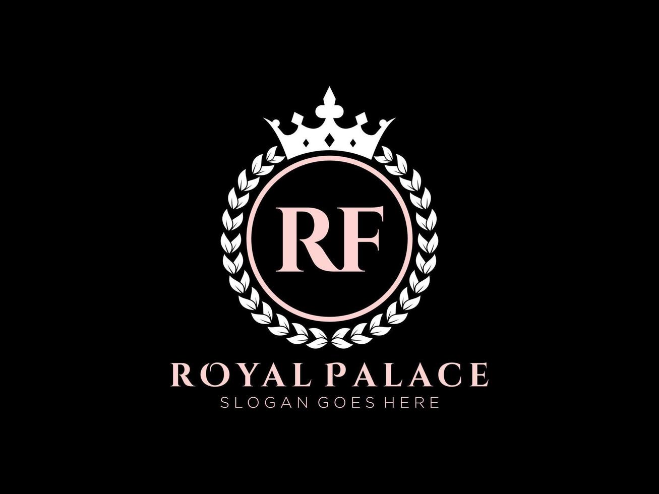 Letter RF Antique royal luxury victorian logo with ornamental frame. vector