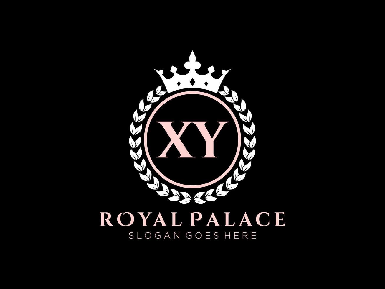 Letter XY Antique royal luxury victorian logo with ornamental frame. vector