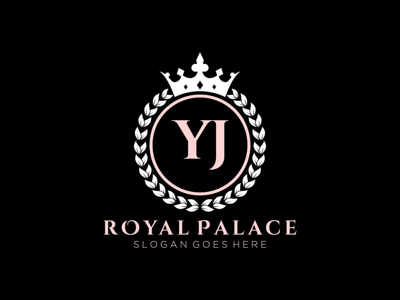 Letter YJ Antique royal luxury victorian logo with ornamental frame. vector
