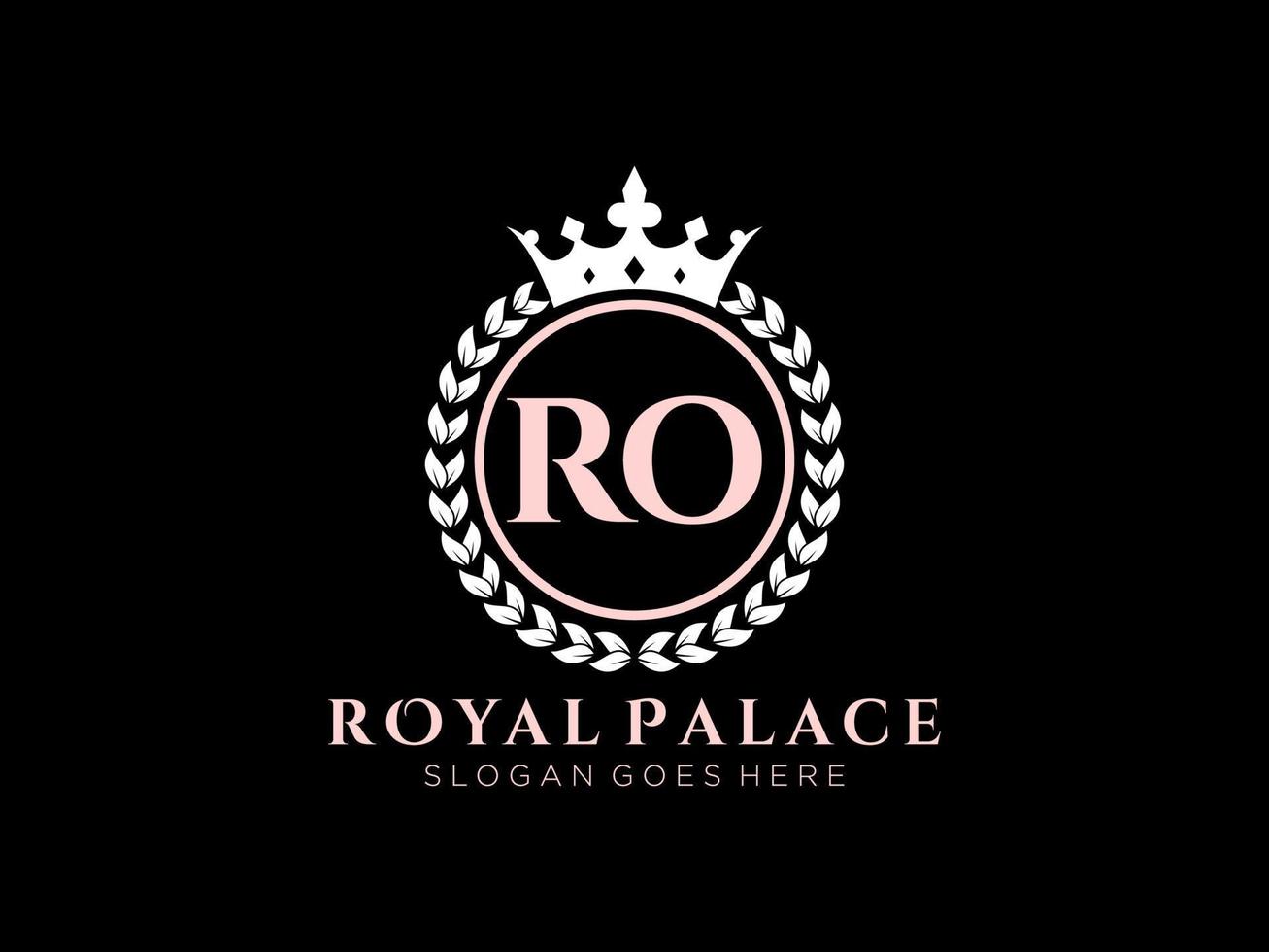 Letter RO Antique royal luxury victorian logo with ornamental frame. vector