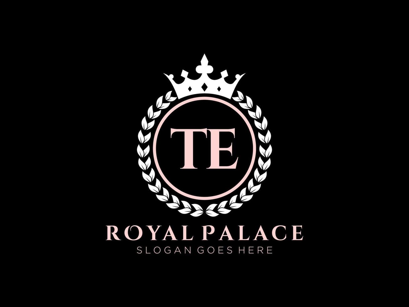 Letter TE Antique royal luxury victorian logo with ornamental frame. vector
