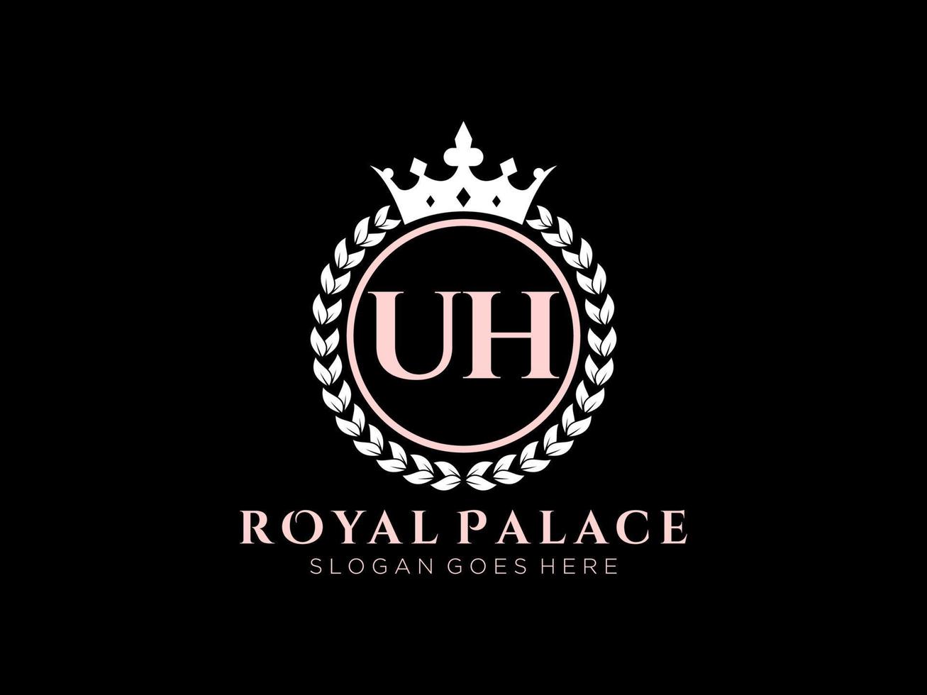 Letter UH Antique royal luxury victorian logo with ornamental frame. vector