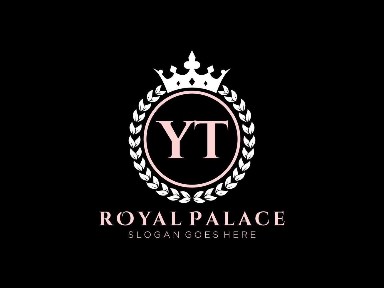 Letter YT Antique royal luxury victorian logo with ornamental frame. vector