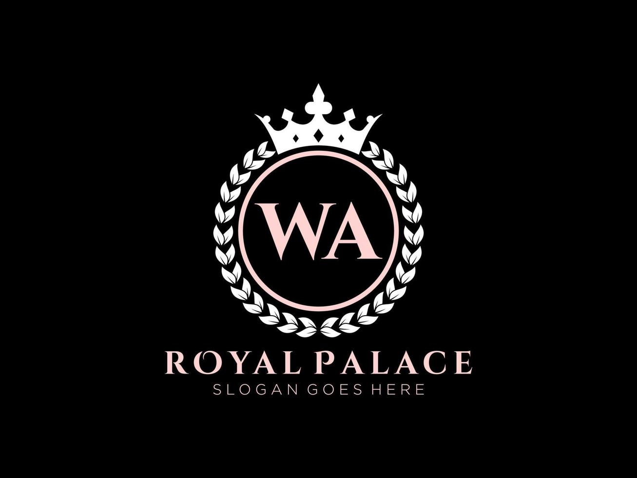 Letter WA Antique royal luxury victorian logo with ornamental frame. vector