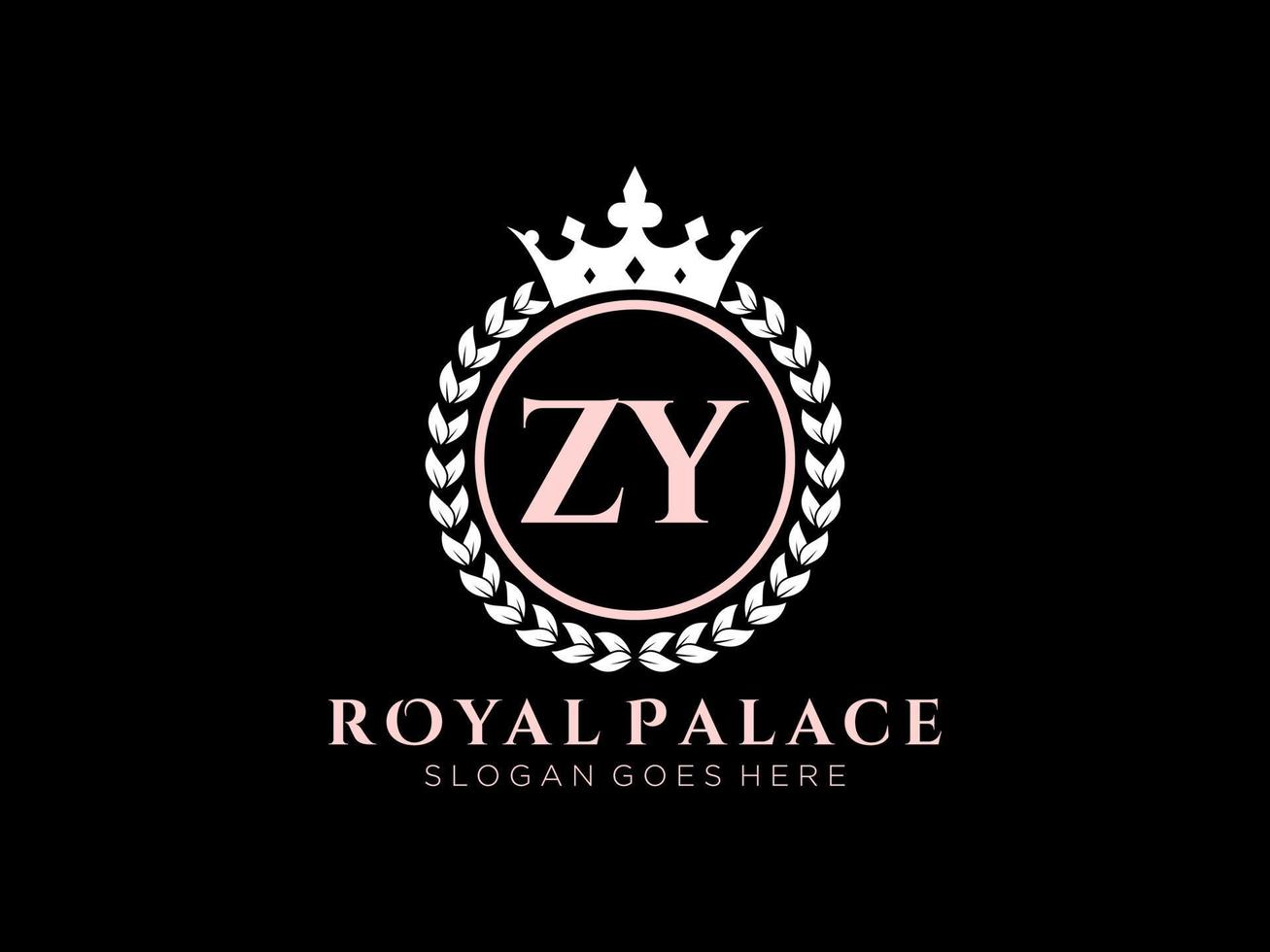 letra zy logotipo victoriano de lujo real antiguo con marco ornamental. vector