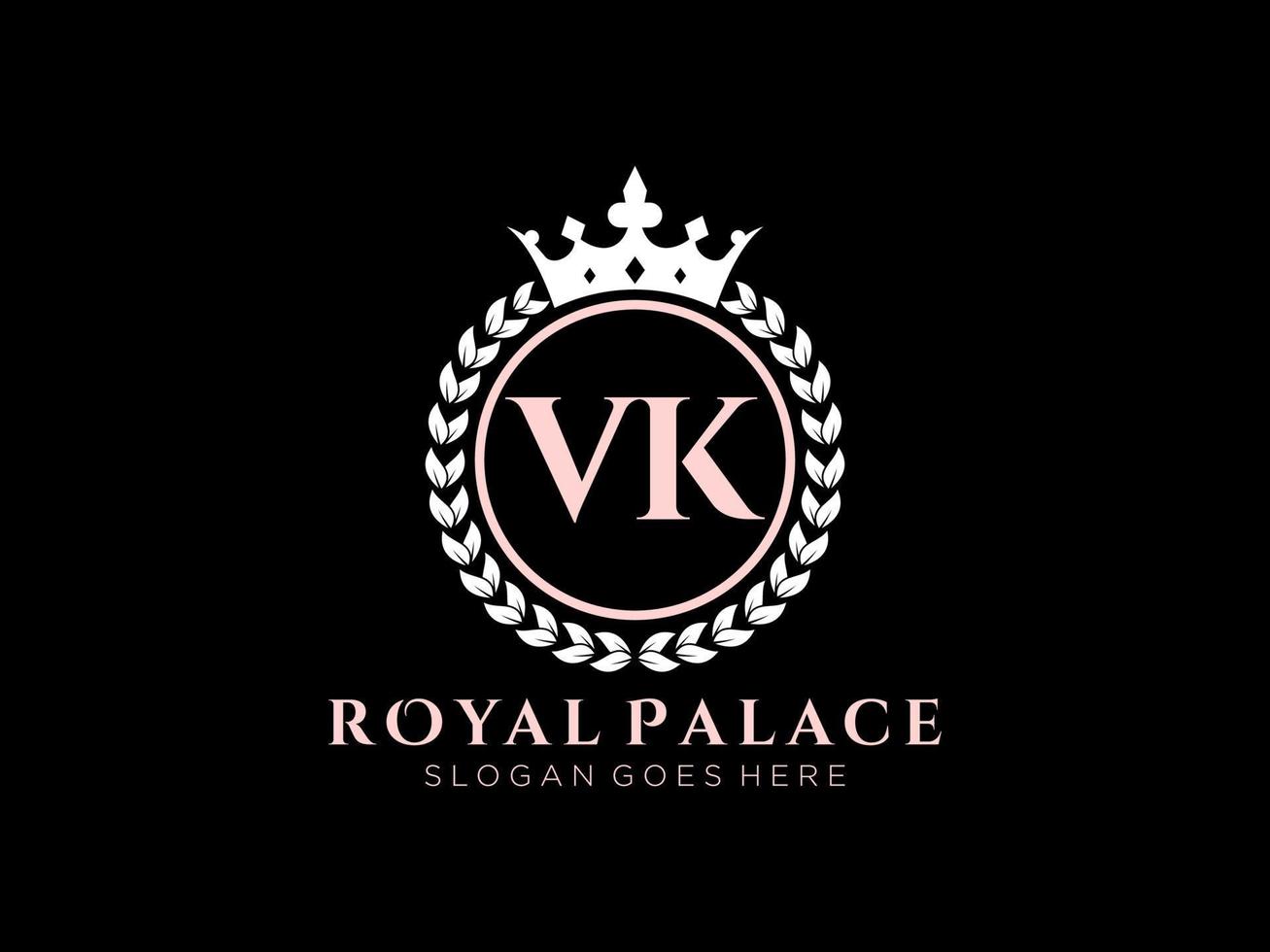 Letter VK Antique royal luxury victorian logo with ornamental frame. vector