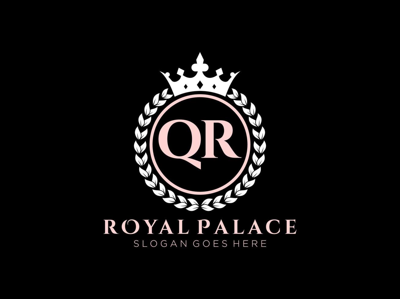 Letter QR Antique royal luxury victorian logo with ornamental frame. vector