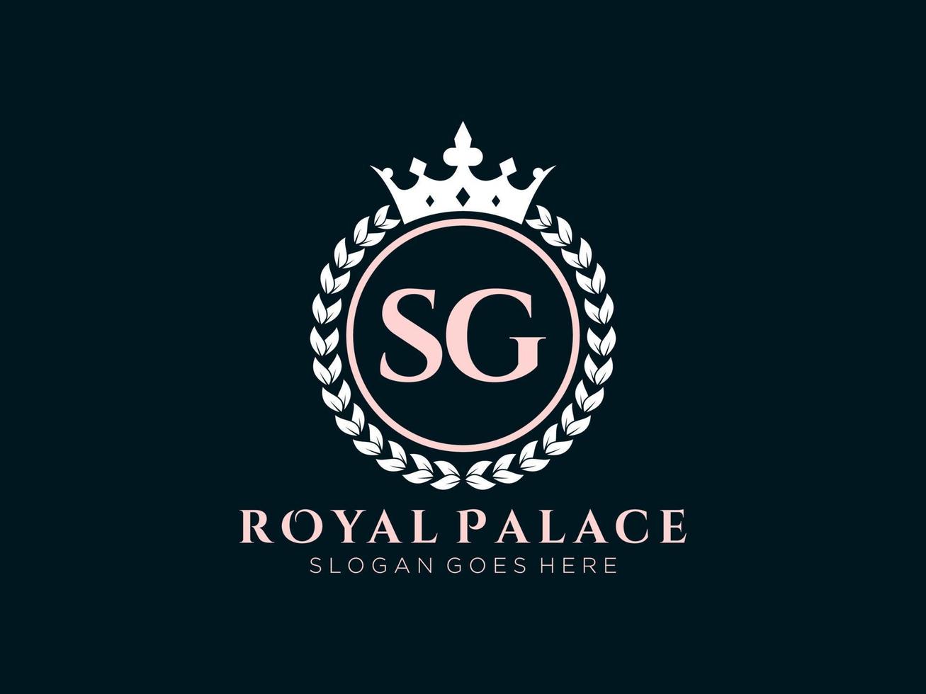 Letter SG Antique royal luxury victorian logo with ornamental frame. vector