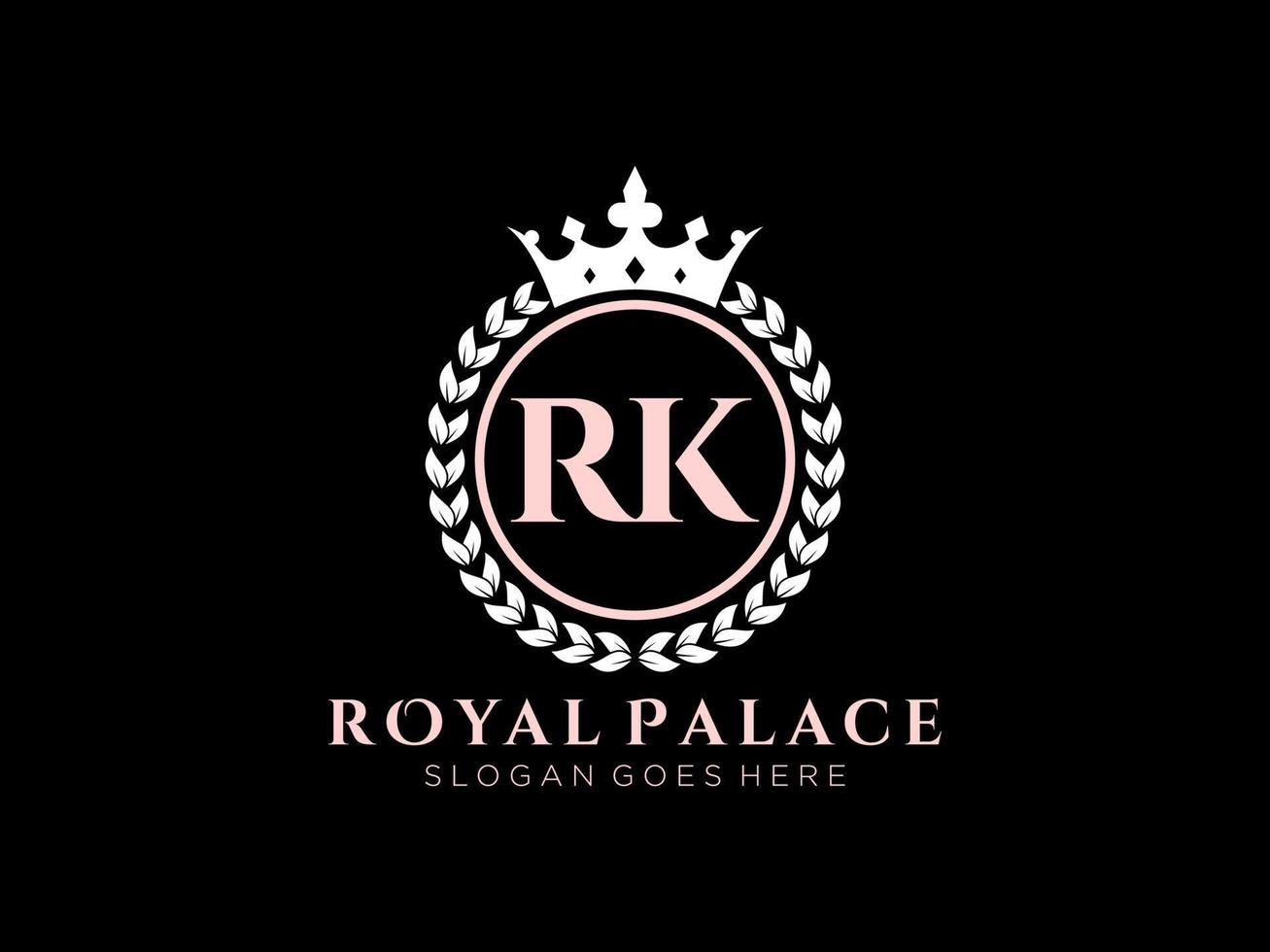 Letter RK Antique royal luxury victorian logo with ornamental frame. vector