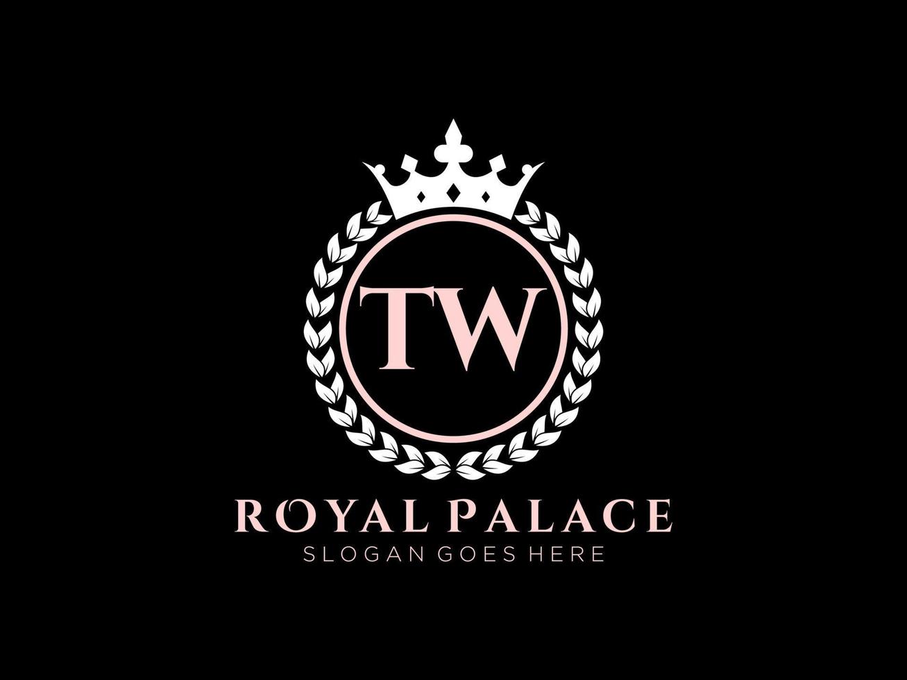 Letter TW Antique royal luxury victorian logo with ornamental frame. vector
