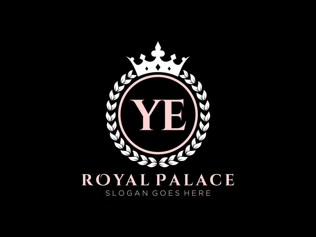 Letter YE Antique royal luxury victorian logo with ornamental frame. vector