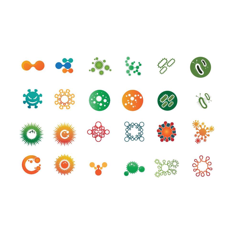 virus, coronavirus, bacterias, gérmenes y microbios aislados en fondo blanco. ilustración de icono de vector