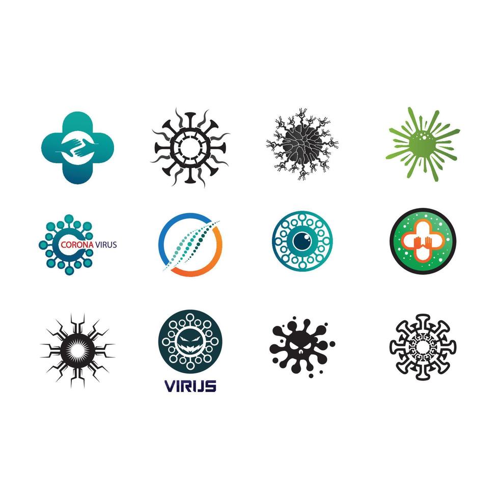 virus, coronavirus, bacterias, gérmenes y microbios aislados en fondo blanco. ilustración de icono de vector