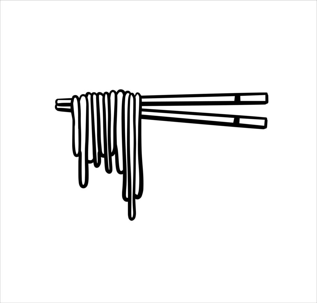 Ramen noodles and wooden sticks. Chopsticks with long pasta. Asian Japanese and Chinese food. Cartoon illustration vector