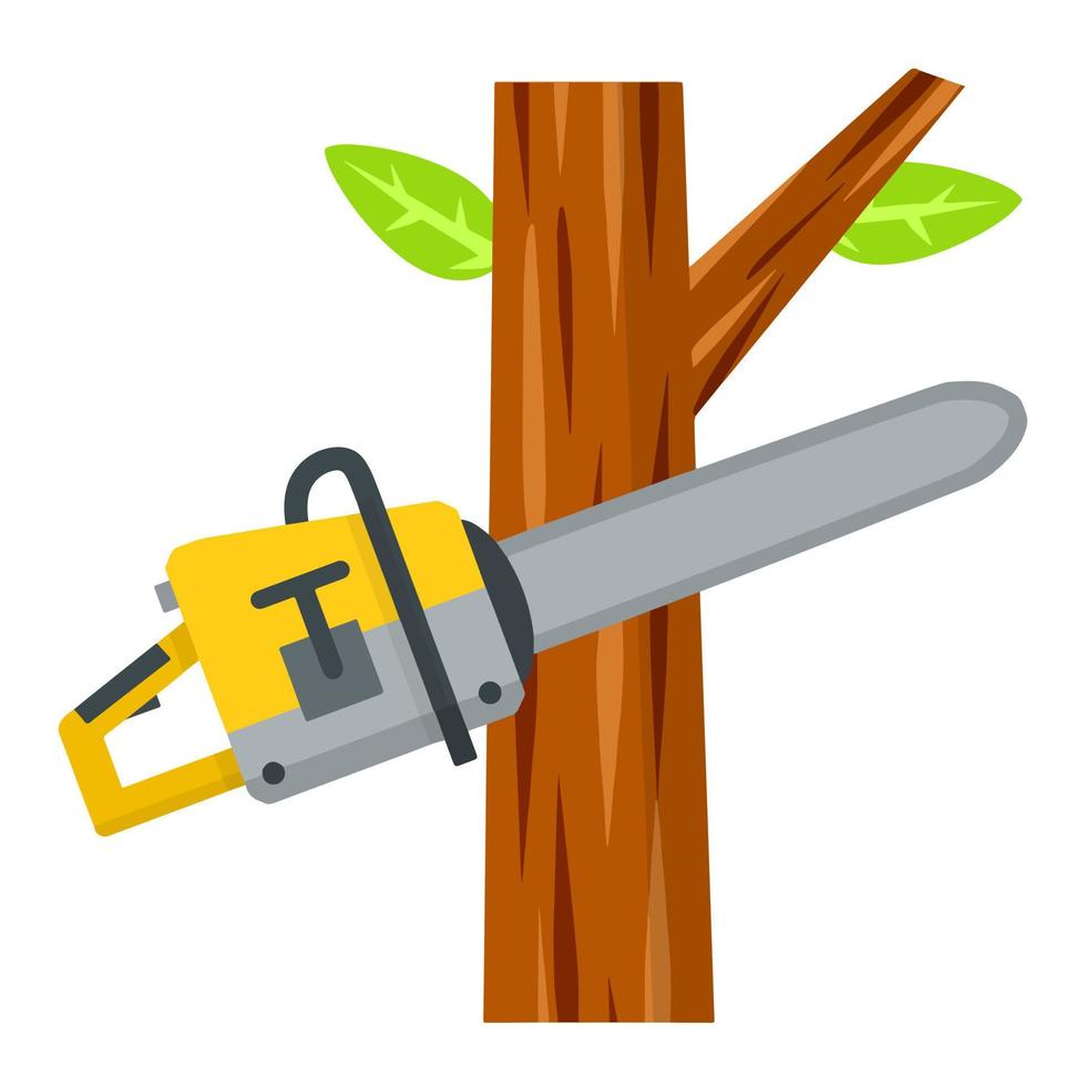 Saw cut tree branch. Tool of lumberjack. Care of forest. Woodcutter operation. Harvesting of logs. Rural object. Flat cartoon illustration vector