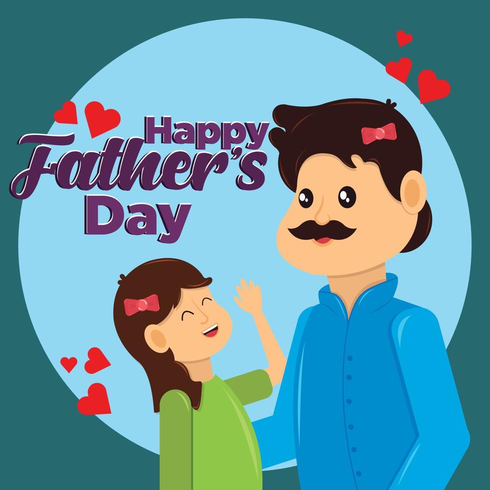 Happy fathers day card Man and girl Vector illustration