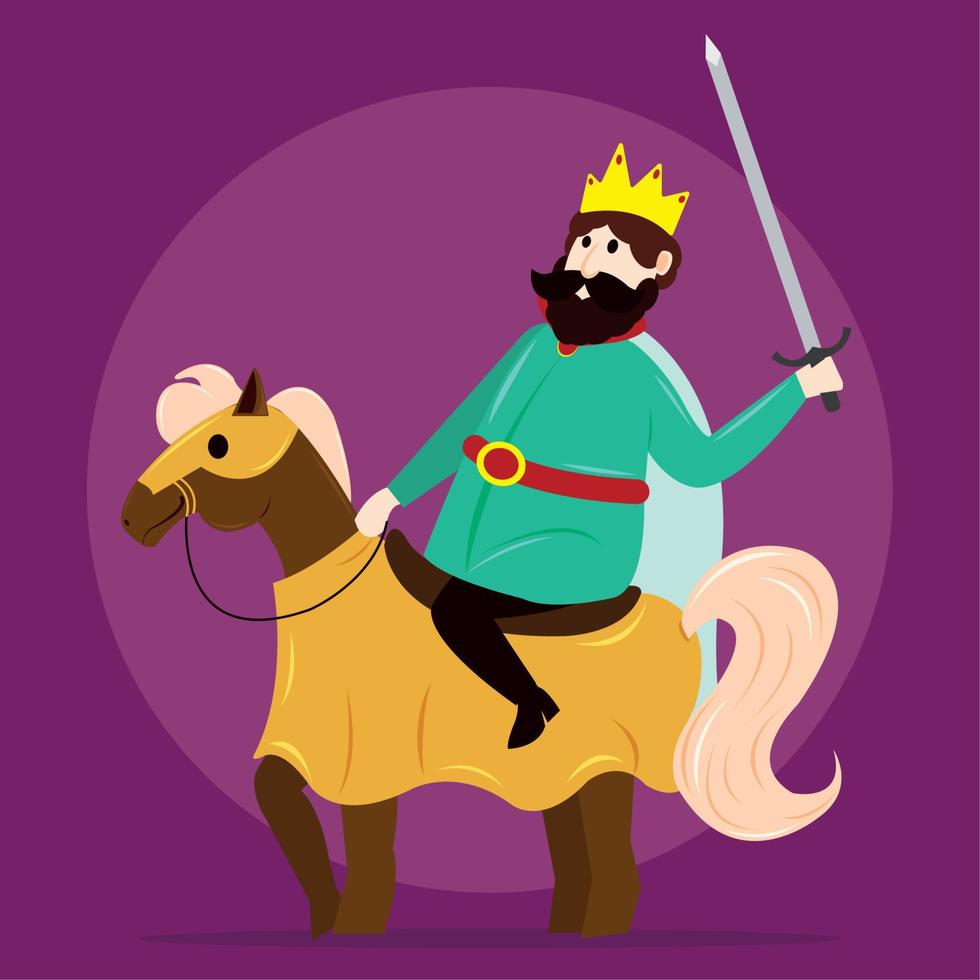 aislado lindo rey personaje medieval en la ilustración de vector de caballo