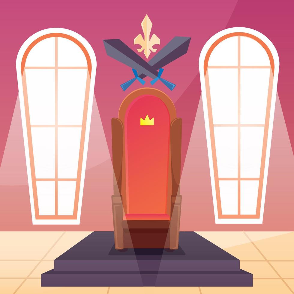 King throne chair with swords inside castle scenario Vector illustration