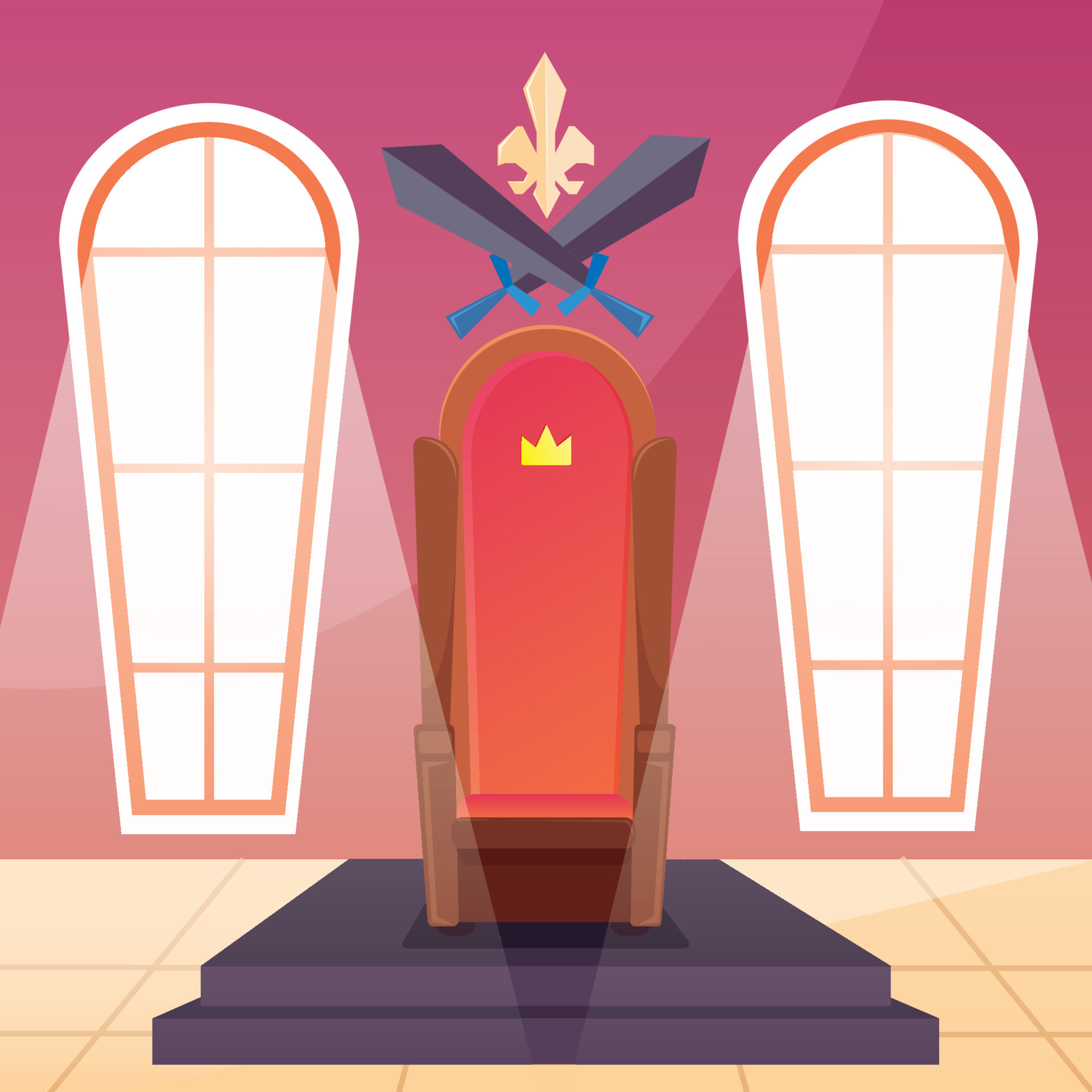King throne chair with swords inside castle scenario Vector