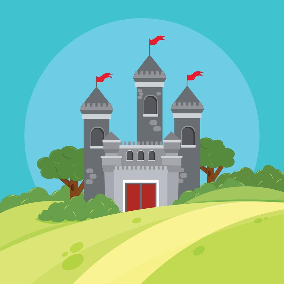 Colored medieval castle landmark between trees Vector illustration