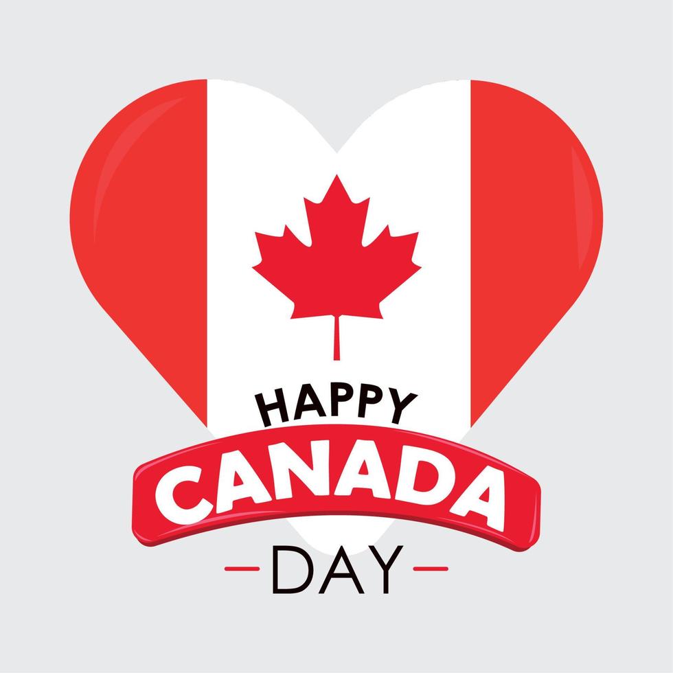 Happy canda day poster Heart shape with flag Vector illustration