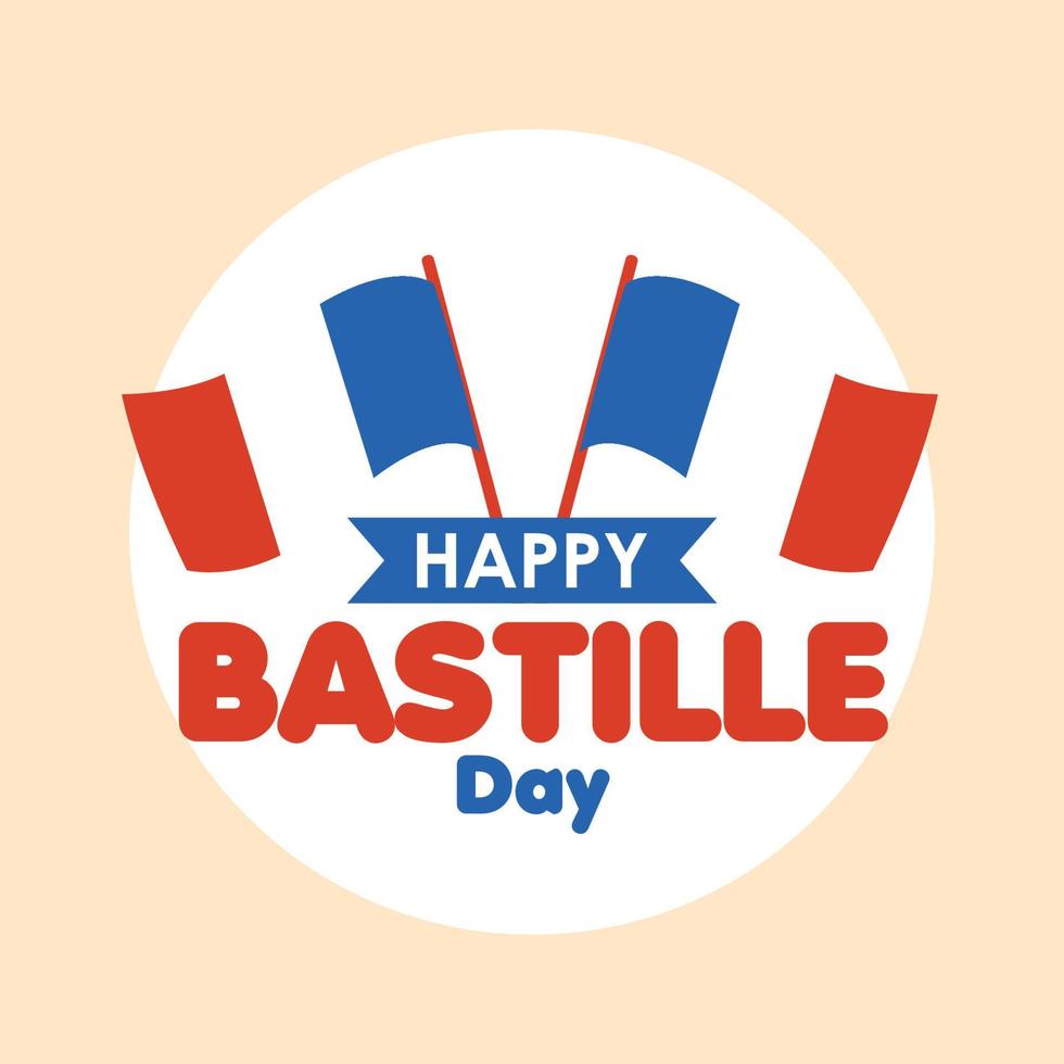 Colored happy bastille day poster with pair of flags of France Vector illustration