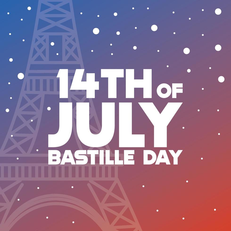 Colored bastille day poster with eiffel tower on background Vector illustration