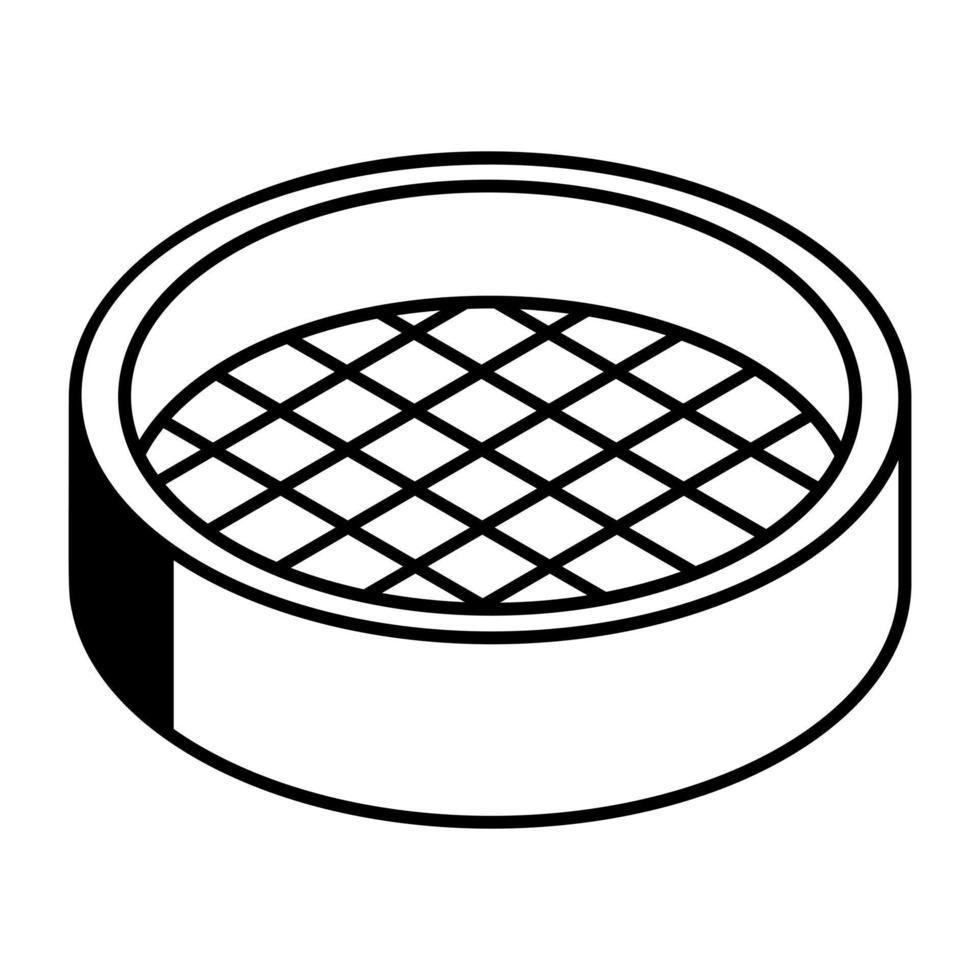 An outline isometric icon of baking mold vector