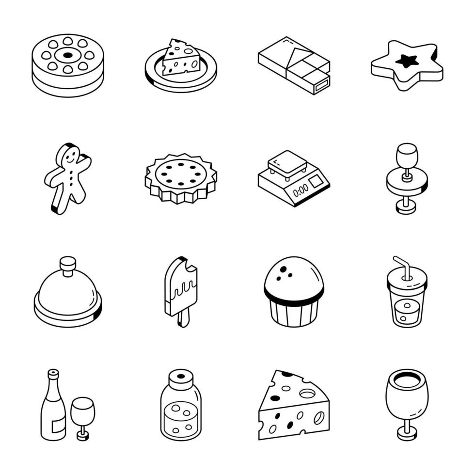 Pack of Food Outline Isometric Icons vector