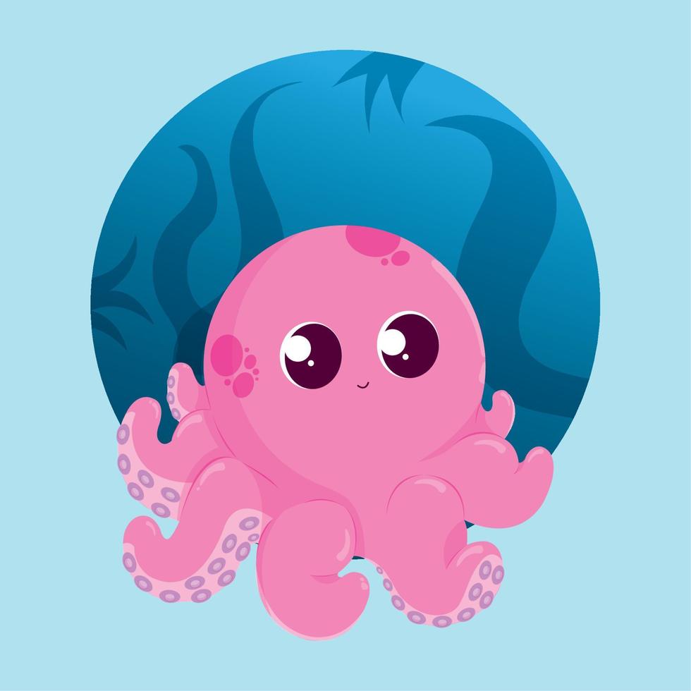 Ilustración de vector de vida marina submarina de pulpo lindo coloreado