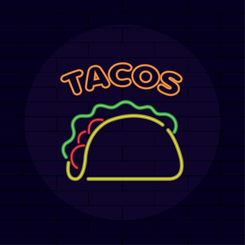 Ilustración de vector de menú de comida rápida de icono de neón de taco aislado