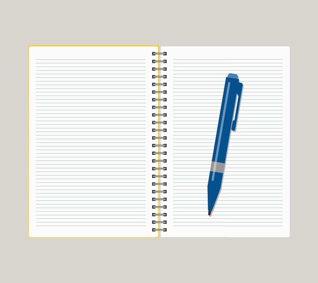 cuaderno abierto con bolígrafo azul. ilustración vectorial vector