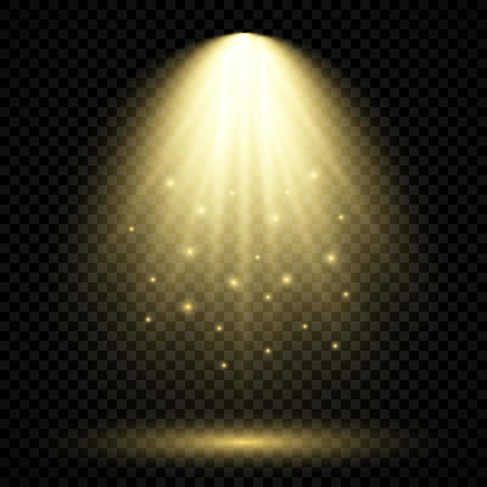Cold yellow lighting with spotlight. Scene illumination effects on a dark transparent background. Vector illustration