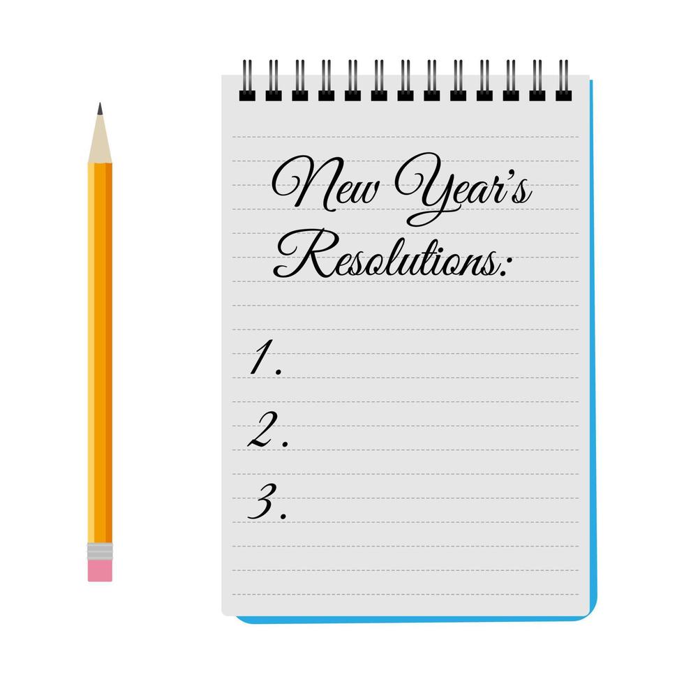 Notepad with title New Year's Resolutions on white background. Vector illustration.