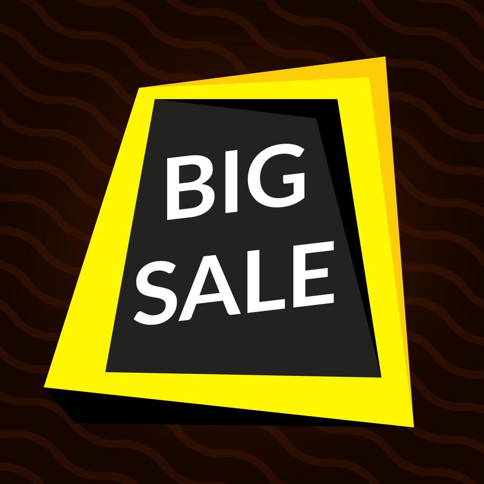 Big sale yellow banner on brown background. Vector background with colorful design elements. Vector illustration.