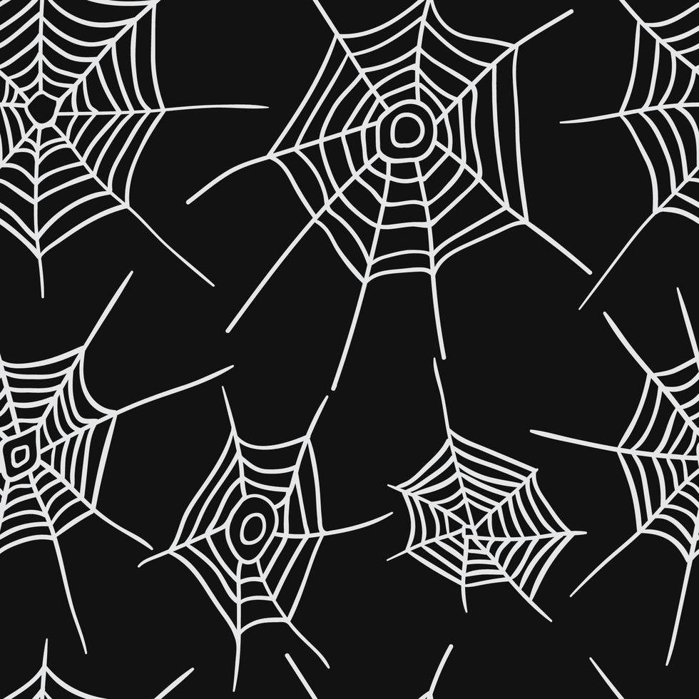 Spiderweb on black background seamless pattern. White vector spiders web. Halloween pattern.