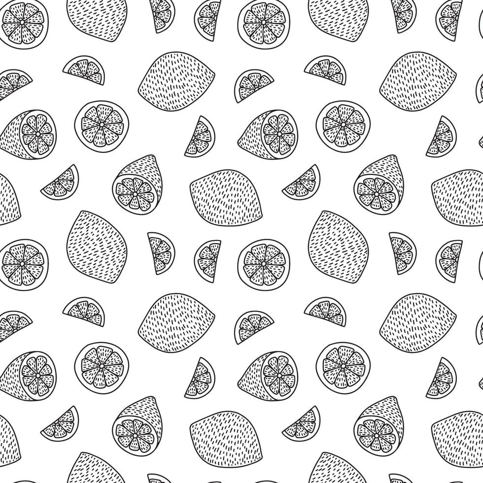 Doodle lemons seamless pattern. Hand drawn different lemon background vector