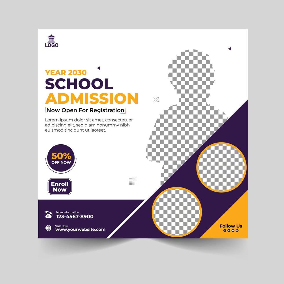 School admission social media post and web banner template design vector