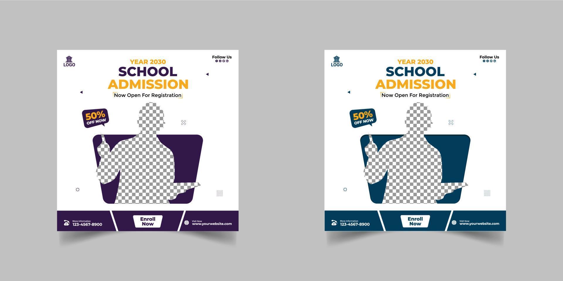 School admission social media post and web banner template design vector