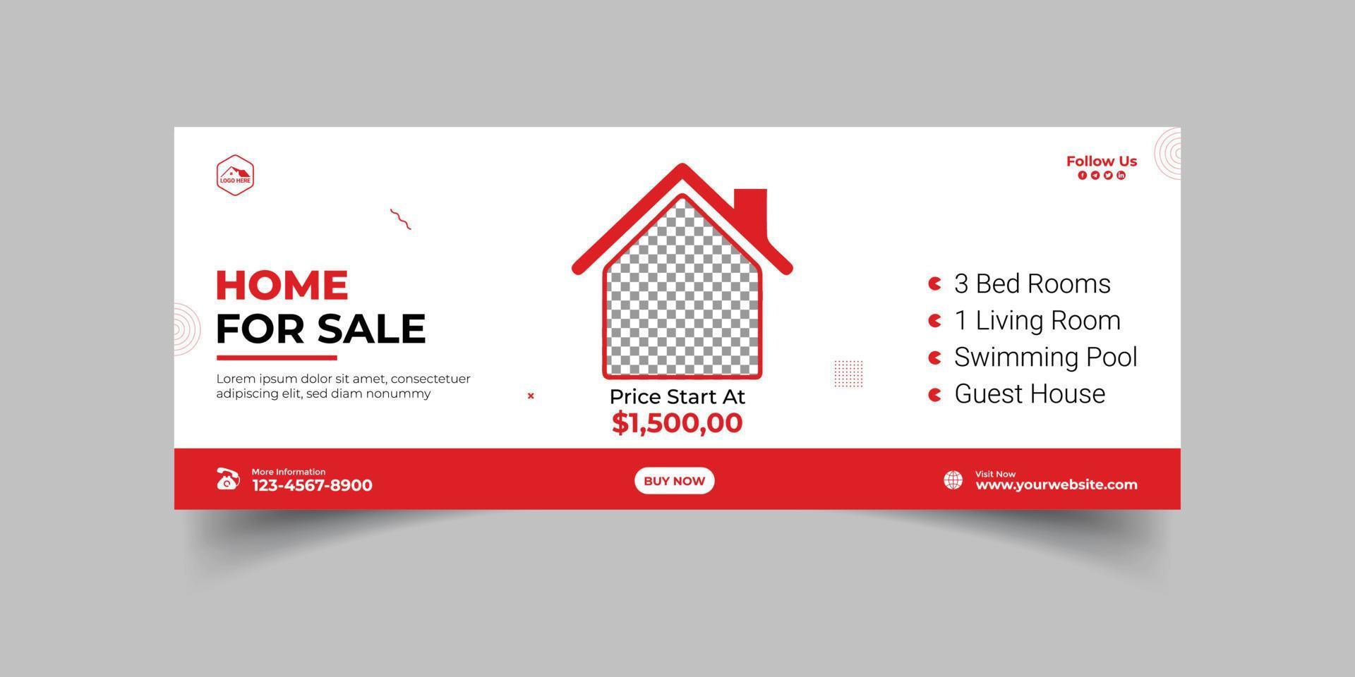 Real estate house property sale facebook cover banner template design vector