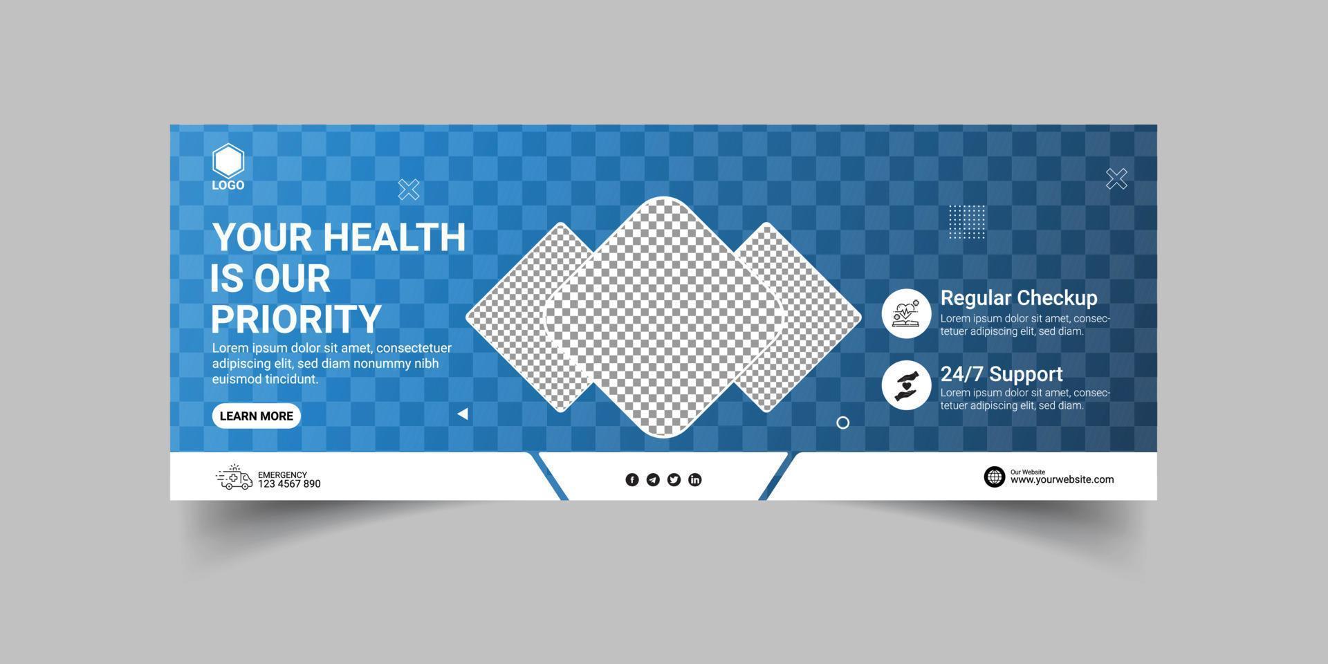 Medical healthcare facebook cover or banner template design vector